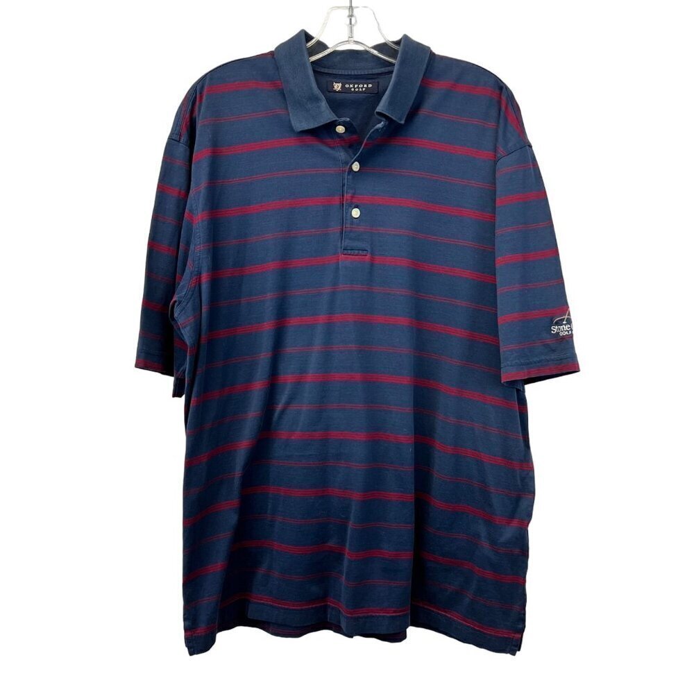 Oxford Golf Men’s Stone Creek Golf Club Polo Shirt Navy/Red Striped Size L